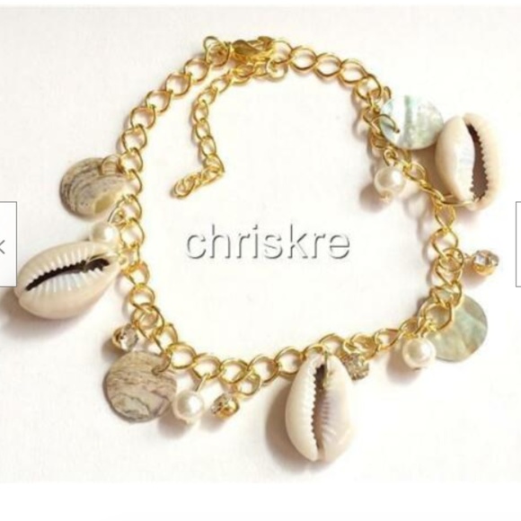 Cowrie Sea Shell Life Anklet 9-11" Pearl Crystal Shells Island Beach Adjustable - Picture 3 of 7